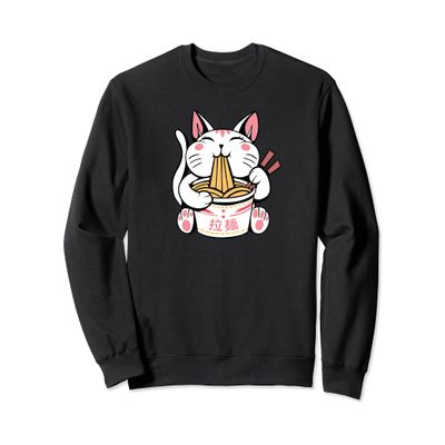 Kawaii Cat Neko Eating Ramen Noodle Soup Japanese Aesthetic Sweatshirt