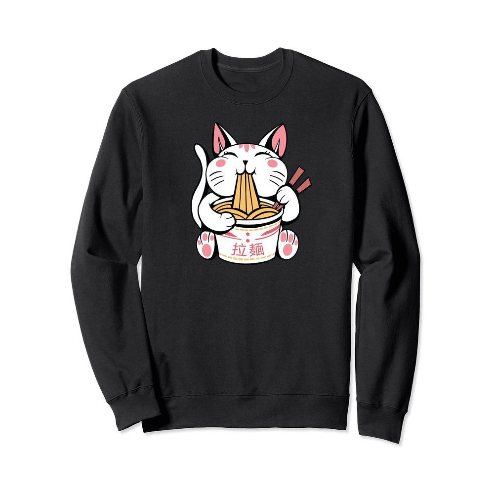 Kawaii Cat Neko Eating Ramen Noodle Soup Japanese Aesthetic Sweatshirt