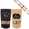 Jaiccha Ghasitaram Rakhi Gifts for Brothers - Sugarfree Dates and Figs Bites and Wheat Puffs Pouch with 2 Rudraksh Rakhis view 1
