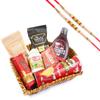 Jaiccha Ghasitaram Rakhi Gifts for Brothers - Basket of 7 Goodies with 2 Pearl Rakhis view 1