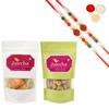 Jaiccha Ghasitaram Rakhi Gifts for Brothers - Best of 2 Mango Bites and Barbeque Cashews with 2 Rudraksh Rakhis view 1