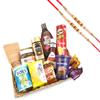 Jaiccha Ghasitaram Rakhi Gifts for Brothers - Basket of 14 Goodies with 2 Pearl Rakhis view 1