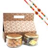 Ghasitaram Gifts Rakhi Gifts for Brothers 2 Jars Bag Box of Assorted Bites and Crunchy Cashews with 2 Rudraksh Rakhis