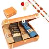 Jaiccha Ghasitaram Rakhi Gifts for Brothers - Orange Trunk Box of Almonds, Cashews, Pistachio and Walnuts with 2 Rudraksh Rakhis view 1