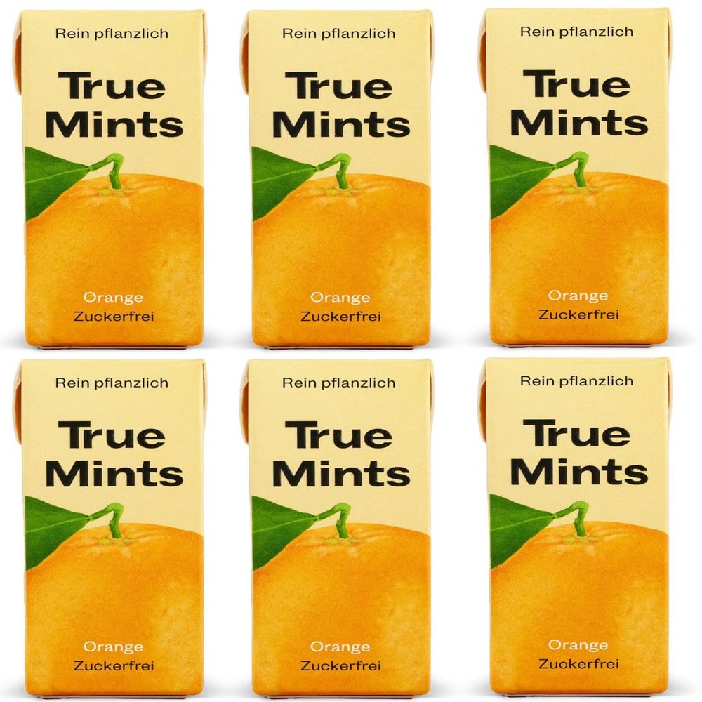 True Mints Orange Flavour (12-pack) - Sugar Free Mints - Xylitol Mints - Fruit Pastilles - Sugar Free & Plantbased Travel Sweets with Natural Flavours