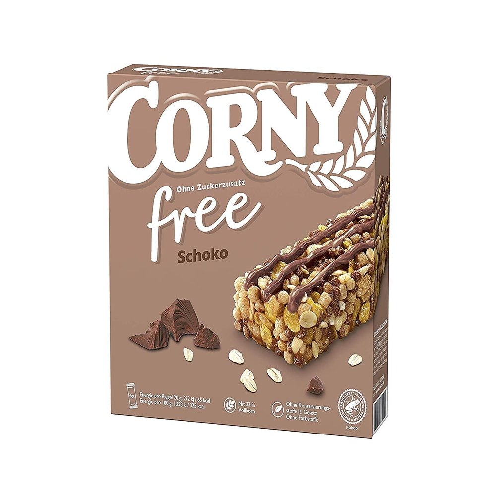 Corny Free Chocolate Cereal Bar | Whole-Grain And No Added Sugar | 6 x 20 g Bars | 1 x 120 g Package | Corny | Germany