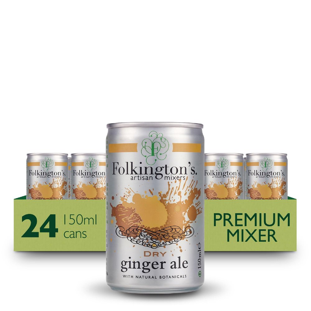 Folkington's Dry Ginger Ale, 24 Pack, Artisan Mixer with Natural Botanics, 3 x 8 Pack of 150 ml (24 Cans Total)
