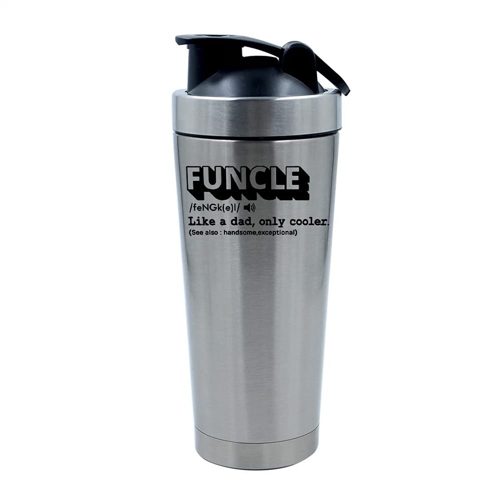 Getagift Funcle-Uncle Definition Funny Gift for Him, Fathers Day, Buddy Uncle, Secret Santa Birthday Present from Niece or Nephew 500ml Aluminum Shaker Bottle. (Silver)