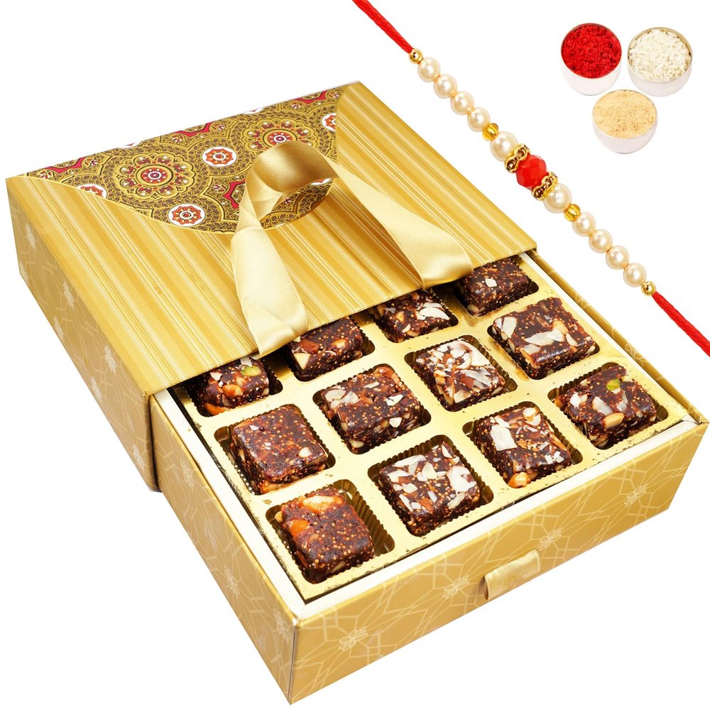 Ghasitaram Gifts Rakhi Gifts for Brothers Bag Box with Sugarfree Bites with Beads Rakhi