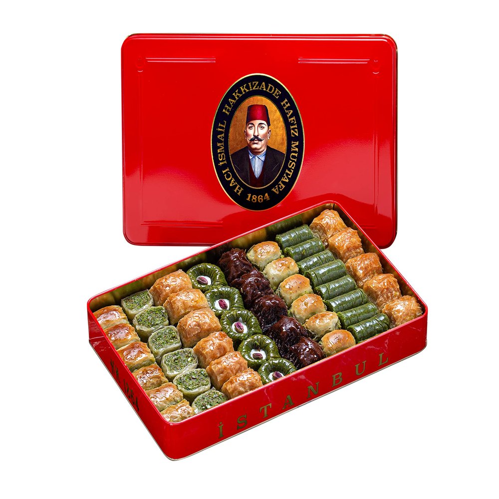 Hafiz Mustafa 1864 Istanbul Baklava Pastry Box - Baked Baklava Dessert Snacks Made from Fresh Phyllo Dough Sheets, Pistachio, Hazelnut, Walnut - Turkish Sweets Tray Gift Ideas for Birthday, Christmas