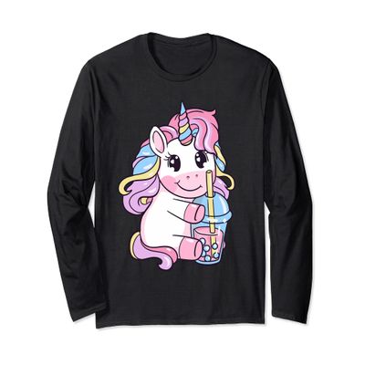Kawaii Bubble Tea | Unicorn Boba Tea for Milk Tea Lover Long Sleeve T-Shirt