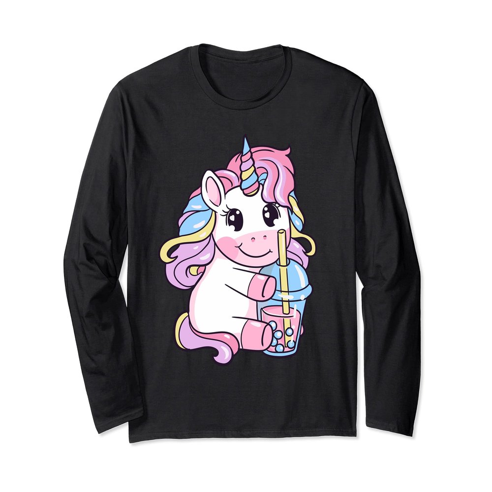 Kawaii Bubble Tea | Unicorn Boba Tea for Milk Tea Lover Long Sleeve T-Shirt