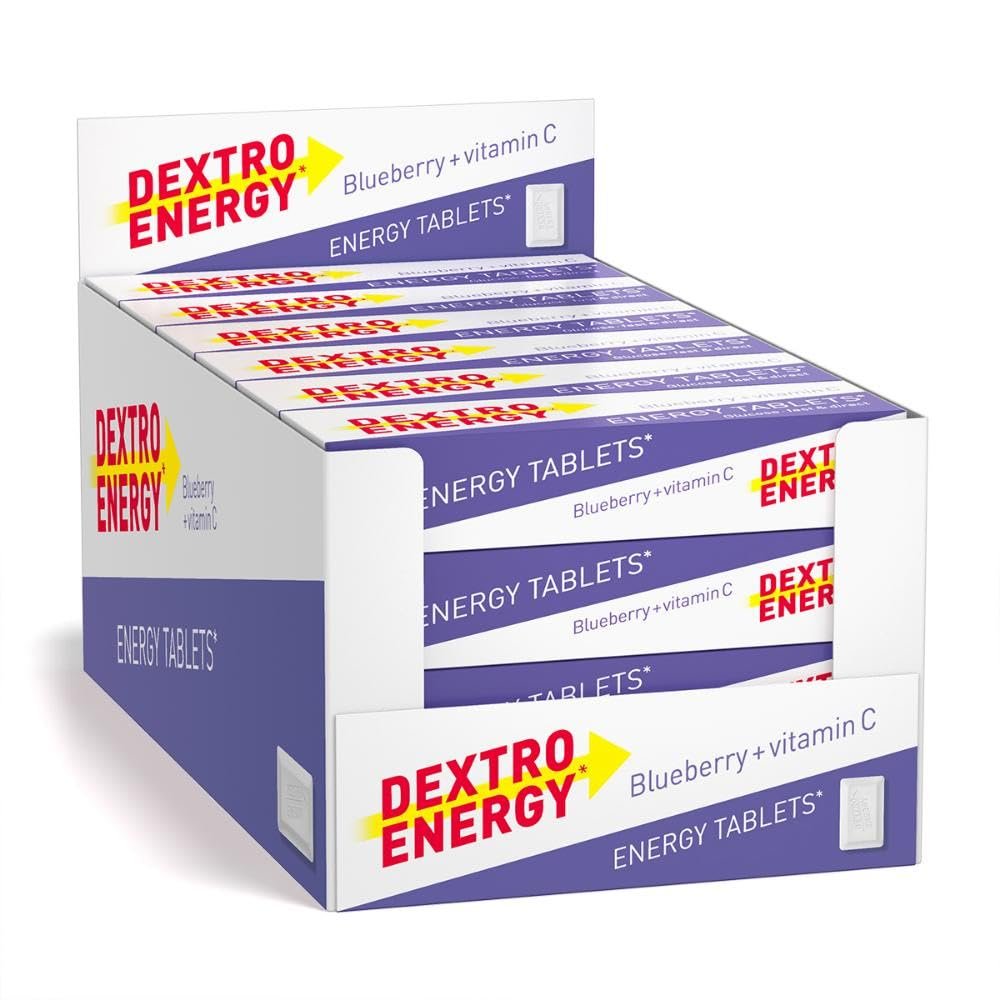 Dextro Energy Blueberry Tablets Fast Acting Carbohydrates For A Quick Burst Of Glucose With Vitamin C For Reduction Of Tiredness And Fatigue Vegan 47g (Pack of 24)