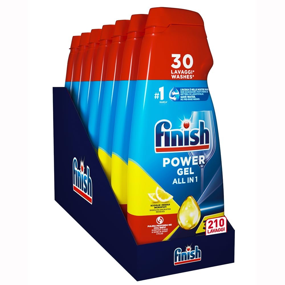 Finish Powergel Liquid Dishwasher Detergent, Multiaction, Degreasing Powers, Lemon, Multicoloured, 7 Units, Pack of 1
