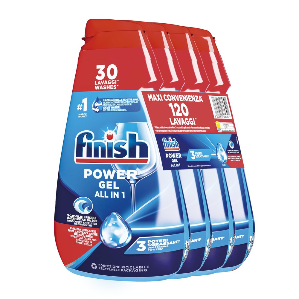 Finish Powergel Fresh Dishwasher Detergent, Gel Dishwasher, 120 Washes, 4 Packs of 30 Dishwashers Liquid Washes