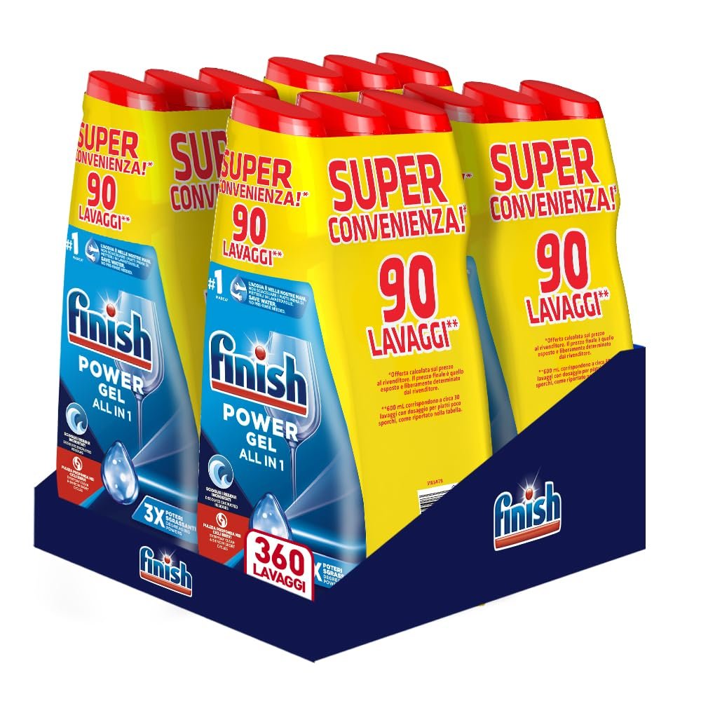 Finish Powergel Fresh Dishwasher Detergent, 360 Washes, Dishwasher Gel, 600 ml (Pack of 12)