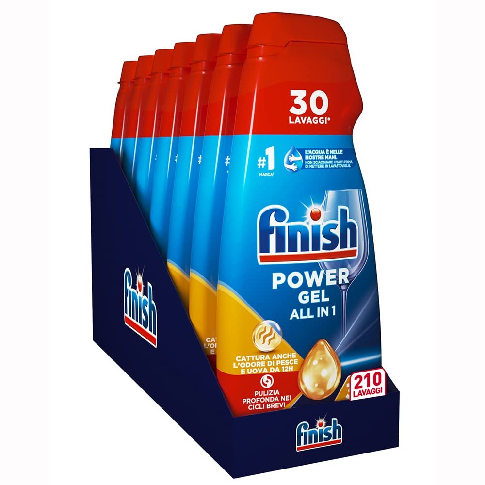 Finish Powergel Liquid Dishwasher Detergent, Multiaction, Anti-Smell, 210 Washes, 7 Packs of 30 Washes