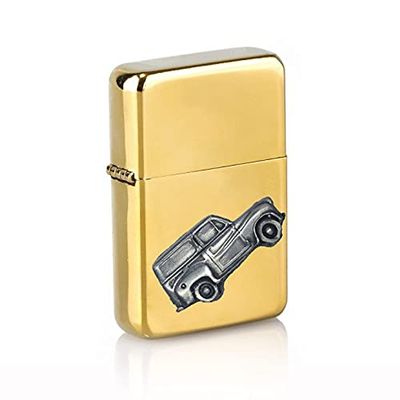 classic British car Austin A35 Van ref8 Pewter effect design on a flip top petrol lighter windproof GOLD refillable