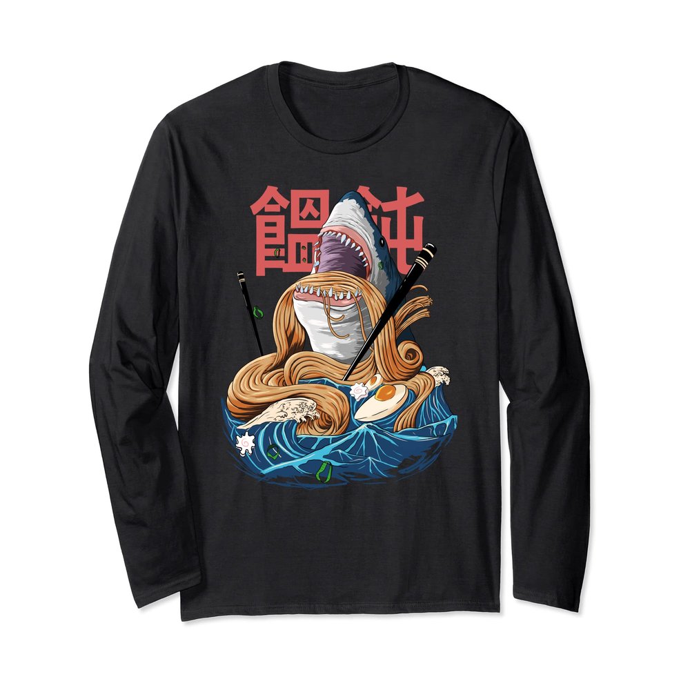 Japanese food Ramen Miso with Shark Kaiju Aestethic Long Sleeve T-Shirt
