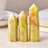 1pc Natural Crystal Point Flower Jade Obelisk Quartz Wand Yellow Ornament for Home Decor Energy Stone Pyramid Gift-Flower Jade_50-60mm view 1