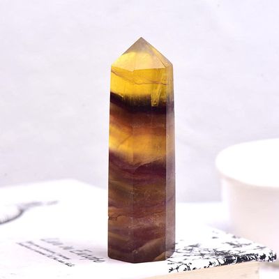1PC Natural Crystal Column Quartz Rock Mineral Specimen Crystal Point Quartz Rainbow Wand Home DecorEnergy Stone-Huang Fluorite_60-70mm