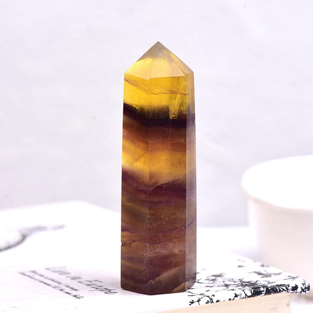 1PC Natural Crystal Column Quartz Rock Mineral Specimen Crystal Point Quartz Rainbow Wand Home DecorEnergy Stone-Huang Fluorite_60-70mm