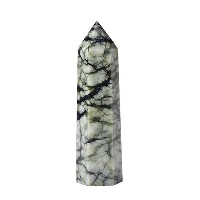 1PC Natural Crystal Point Tree Grain Stone Obelisk Tower Quartz Wand Ornament for Home Decor Energy Stone Pyramid-Tree Grain Stone_50-60mm