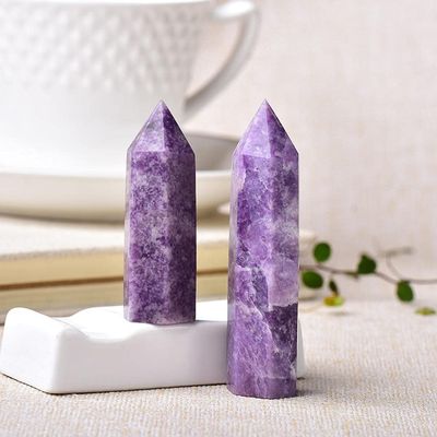 1pc Natural Crystal Point Obelisk Purple Quartz Tower Ornament for Home Decor Energy Stone Pyramid Gift-Natural Lapidolite_70-80mm