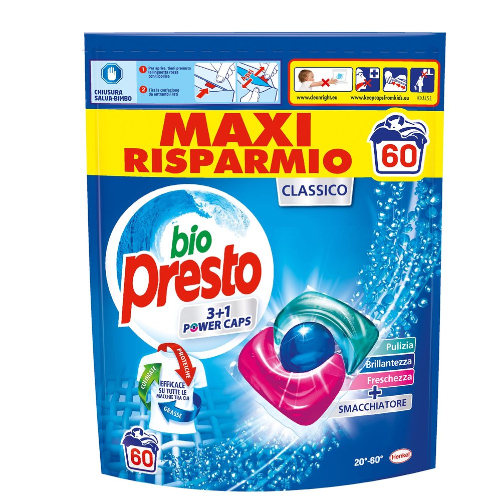 Bio Presto Bio Presto Power Caps Classico, Predosed Washing Machine Detergent In Capsules, Pack Of 60 Washes - 780g