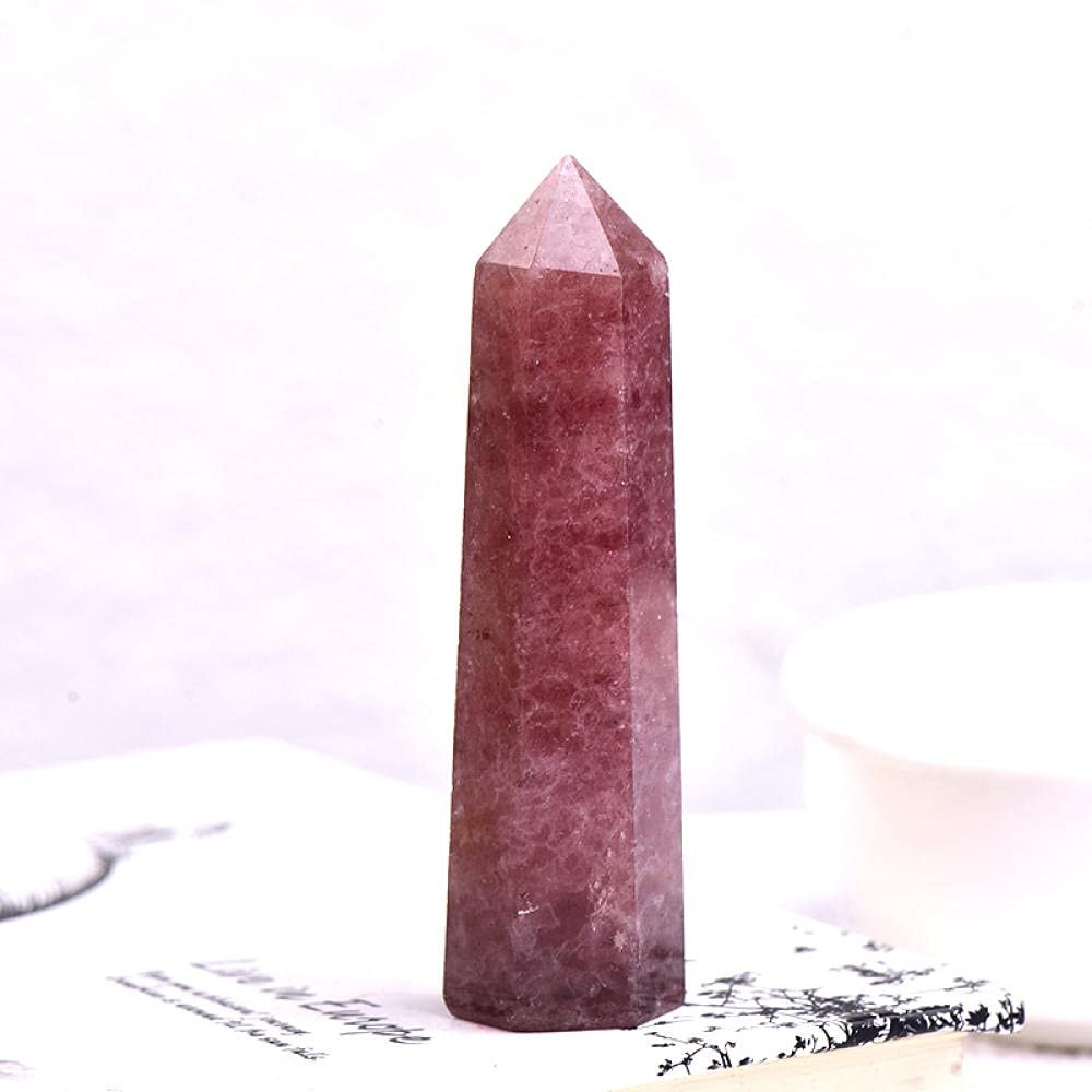 1PC Natural Crystal Column Quartz Rock Mineral Specimen Crystal Point Quartz Rainbow Wand Home DecorEnergy Stone-Strawberry Crystal_60-70mm