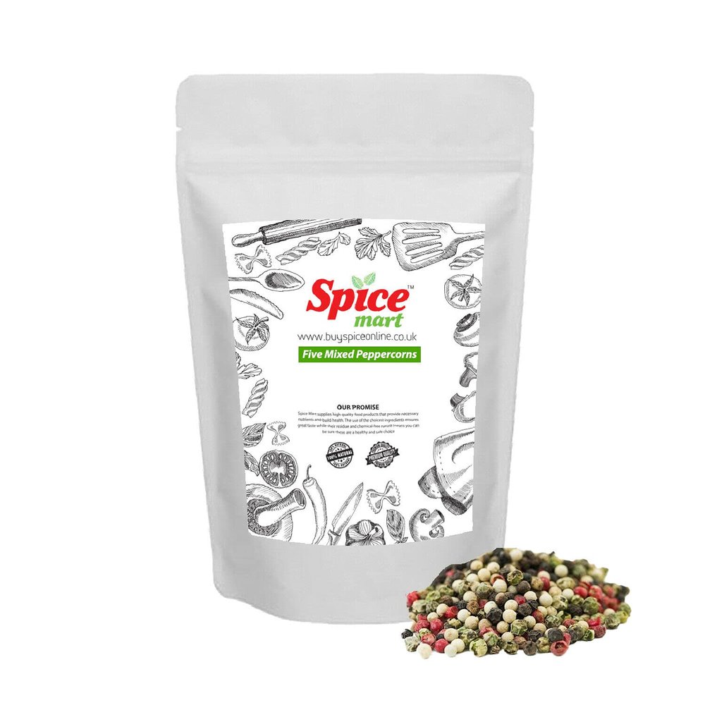 5 Colour Mixed Whole Peppercorns Dried (Black | White | Pink | Green | Pimento) Premium Quality Free UK P&P (200g)