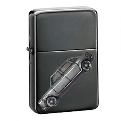 classic car 1800 ref15 Pewter effect design on a flip top petrol lighter windproof BLACK refillable