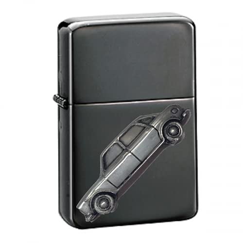 classic car 1800 ref15 Pewter effect design on a flip top petrol lighter windproof BLACK refillable