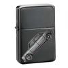 classic car 1800 ref15 Pewter effect design on a flip top petrol lighter windproof BLACK refillable view 1