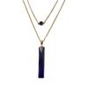 Two Layer Bar Stone Chain Necklace for Women Horizontal Bar Delicate Gemstones Pendant Minimalist-Lapis view 1