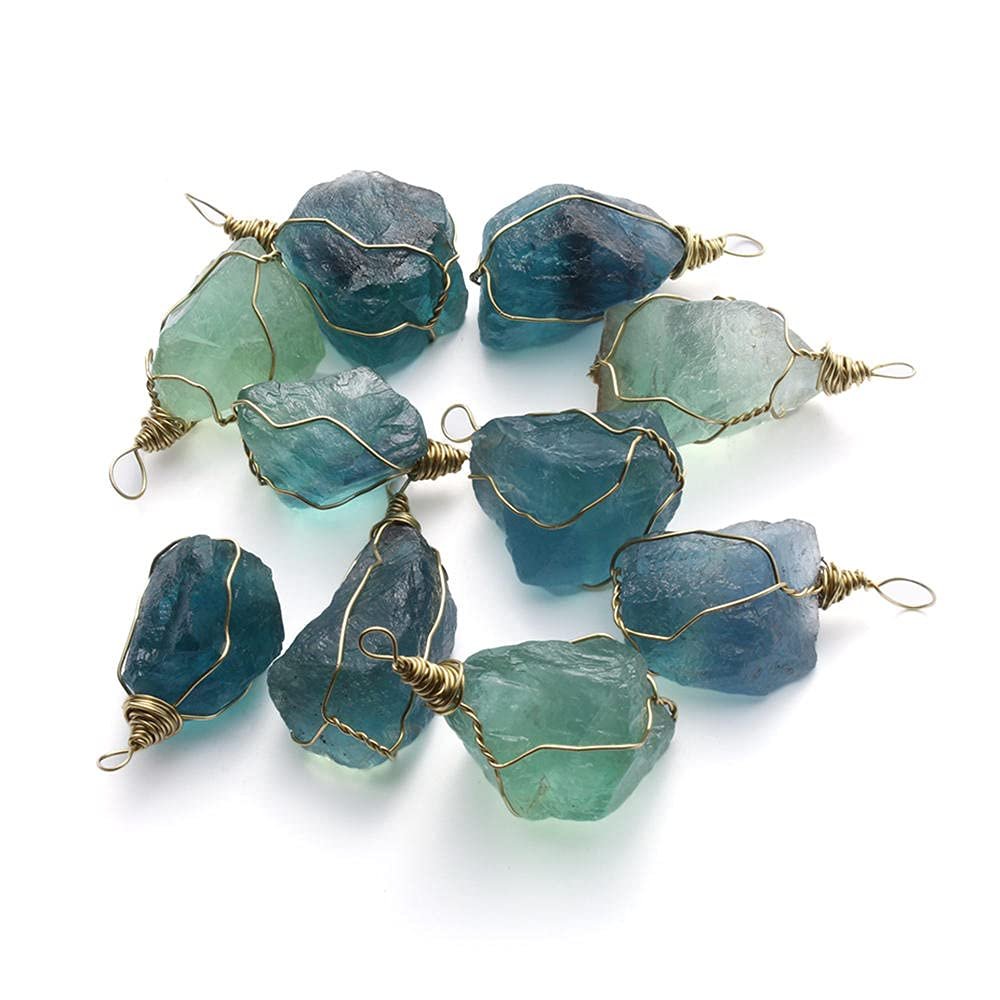 1 PCS 2.5-3cm Natural Blue Fluorite Quartz Crystal Pendant Necklace Stone Gemstone Home Decoration Accessoreies-Blue or Green Random
