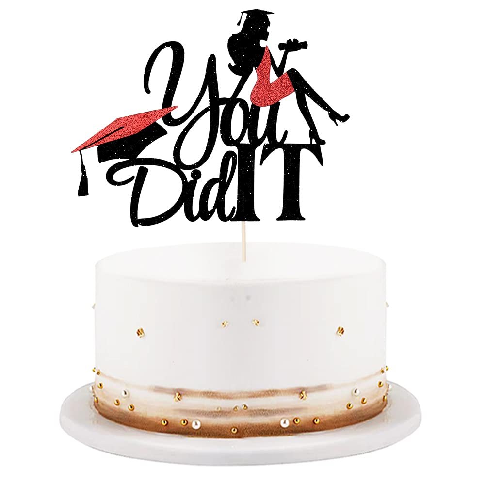 LVEUD Congratulations on Graduation Cake Topper 2021 Glitter Girl Graduation Cake Topper 2021 Graduation Decorations 2021 Graduation Party Decoration Supplies (Black)