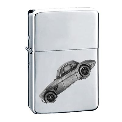 classic car Healey 3000 Mk2 Works Rally ref19 Pewter effect design on a flip top petrol lighter windproof SILVER refillable