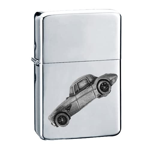classic car Healey 3000 Mk2 Works Rally ref19 Pewter effect design on a flip top petrol lighter windproof SILVER refillable