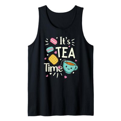 Tea Lover Cute Kawaii Teacup Cookies Macarons Tea Party Tank Top