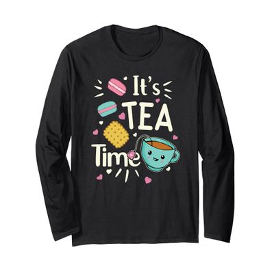 Tea Lover Cute Kawaii Teacup Cookies Macarons Tea Party Long Sleeve T-Shirt