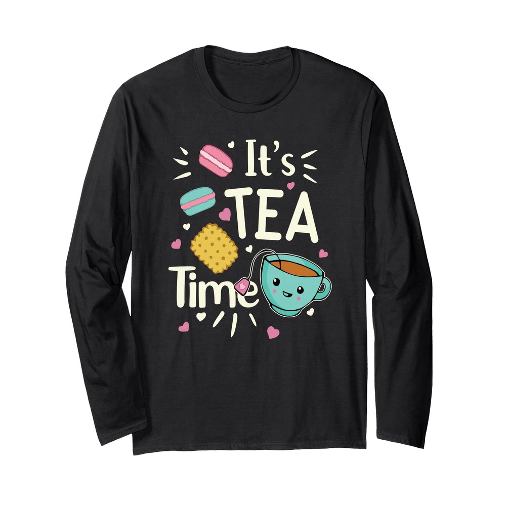 Tea Lover Cute Kawaii Teacup Cookies Macarons Tea Party Long Sleeve T-Shirt