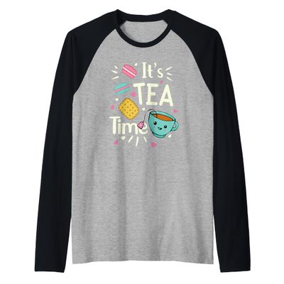 Tea Lover Cute Kawaii Teacup Cookies Macarons Tea Party Raglan Baseball Tee