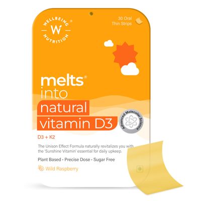 Wellbeing Nutrition Melts Natural Vitamin D3 + K2 Supplement for Immunity, Heart, Muscle, Bone, Cellular Protection | Vitashine, Resveterol & MenaquinGold | 30 Oral Strips