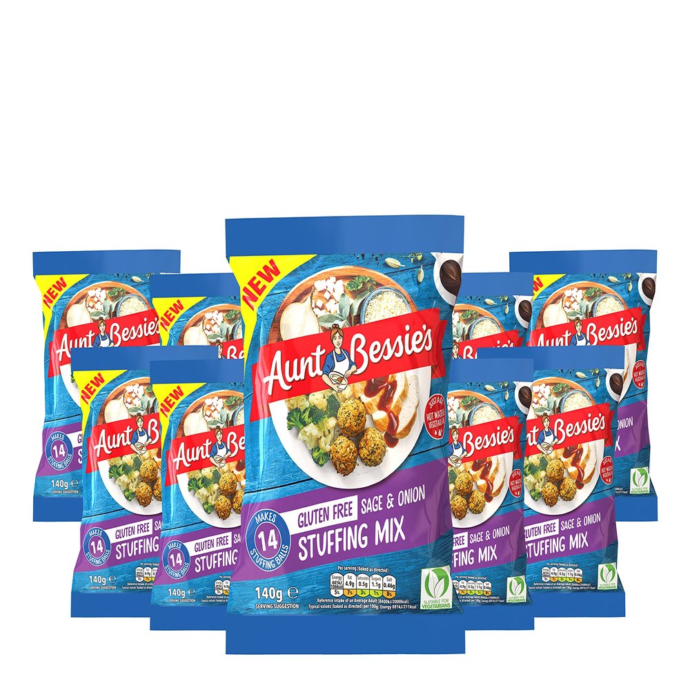Aunt Bessies Stuffing Mix, Gluten Free, Sage and Onion Stuffing, Pack of 8 x 140 g