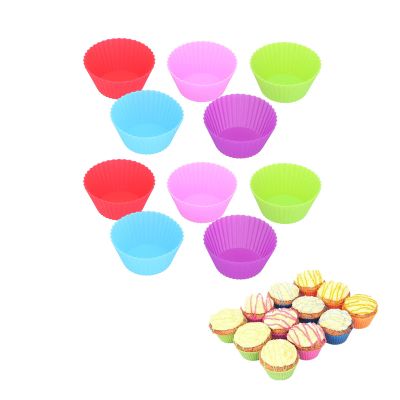 10Pcs Silicone Baking Cups, Reusable Muffin Liners with 5 Colors, Food Grade Non Stick Cupcake Molds for Home Bakery, Oven Microwave Freezer Safe Up to 428
