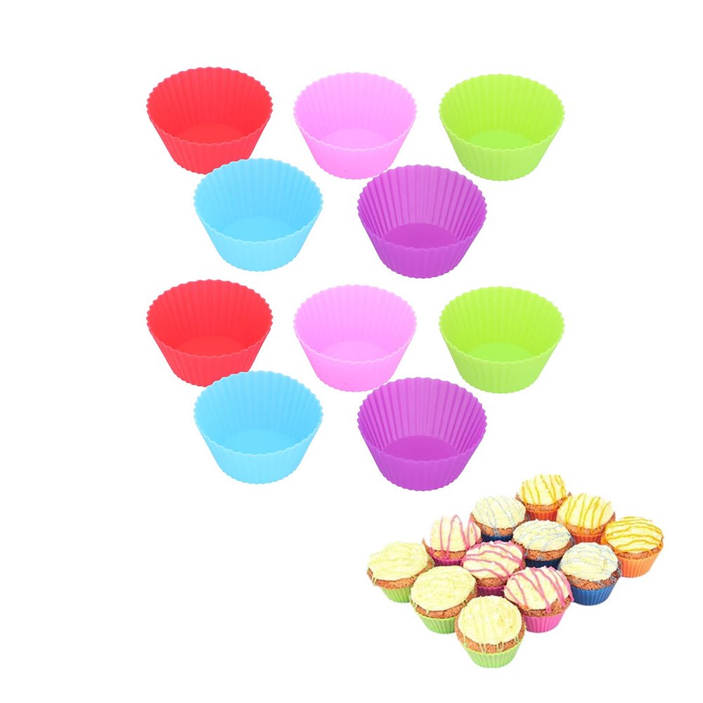 10Pcs Silicone Baking Cups, Reusable Muffin Liners with 5 Colors, Food Grade Non Stick Cupcake Molds for Home Bakery, Oven Microwave Freezer Safe Up to 428