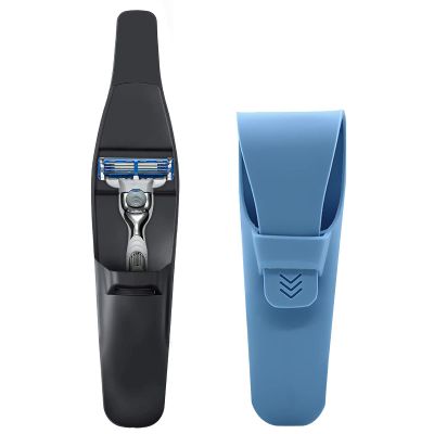 Silicone Soft Razor Case Portable Travel Shaver Cover Bag Beard Trimmer Protective Case Safety Waterproof Razor Box Razor Carrying Case (Blue+Black)