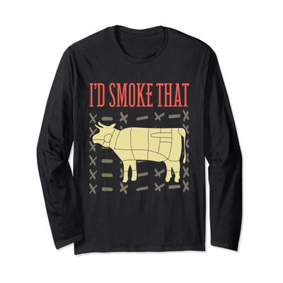 Cow Barbecue Steak Grilled Meat Beef Smoked Funny BBQ Long Sleeve T-Shirt