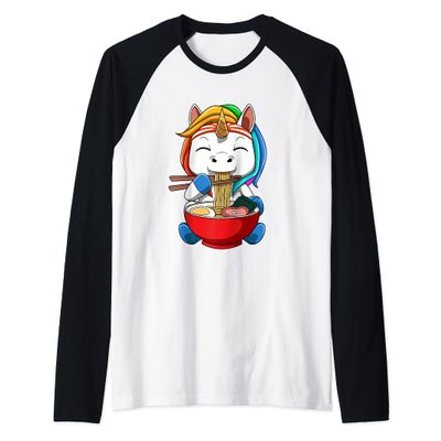 Anime Ramen Unicorn Noodle Soup Raglan Baseball Tee